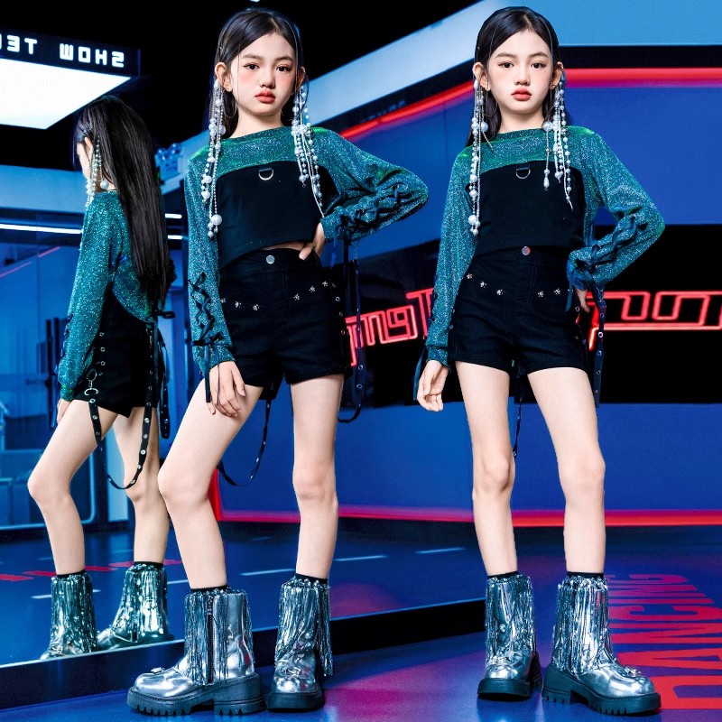 女童爵士舞演出服装儿童嘻哈jazz舞蹈套装少儿女T台走秀表演潮服