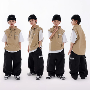 儿童街舞潮服套装男女童新款无袖马甲裤子hiphop街舞演出服宽松版