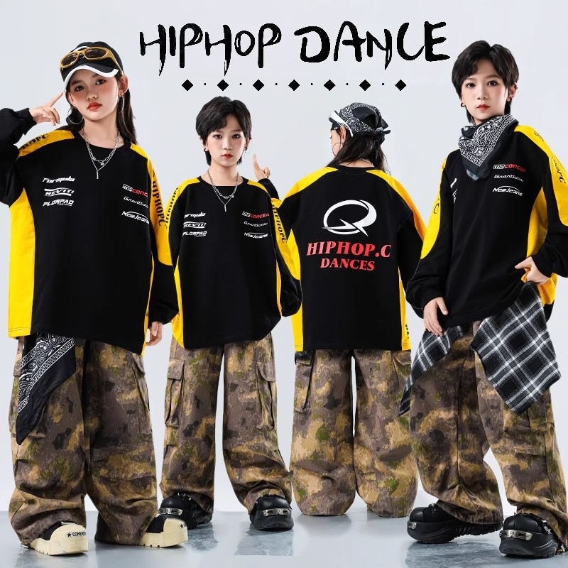 男童街舞套装女童少儿hiphop演出服宽松卫衣嘻哈帅气儿童街舞潮服