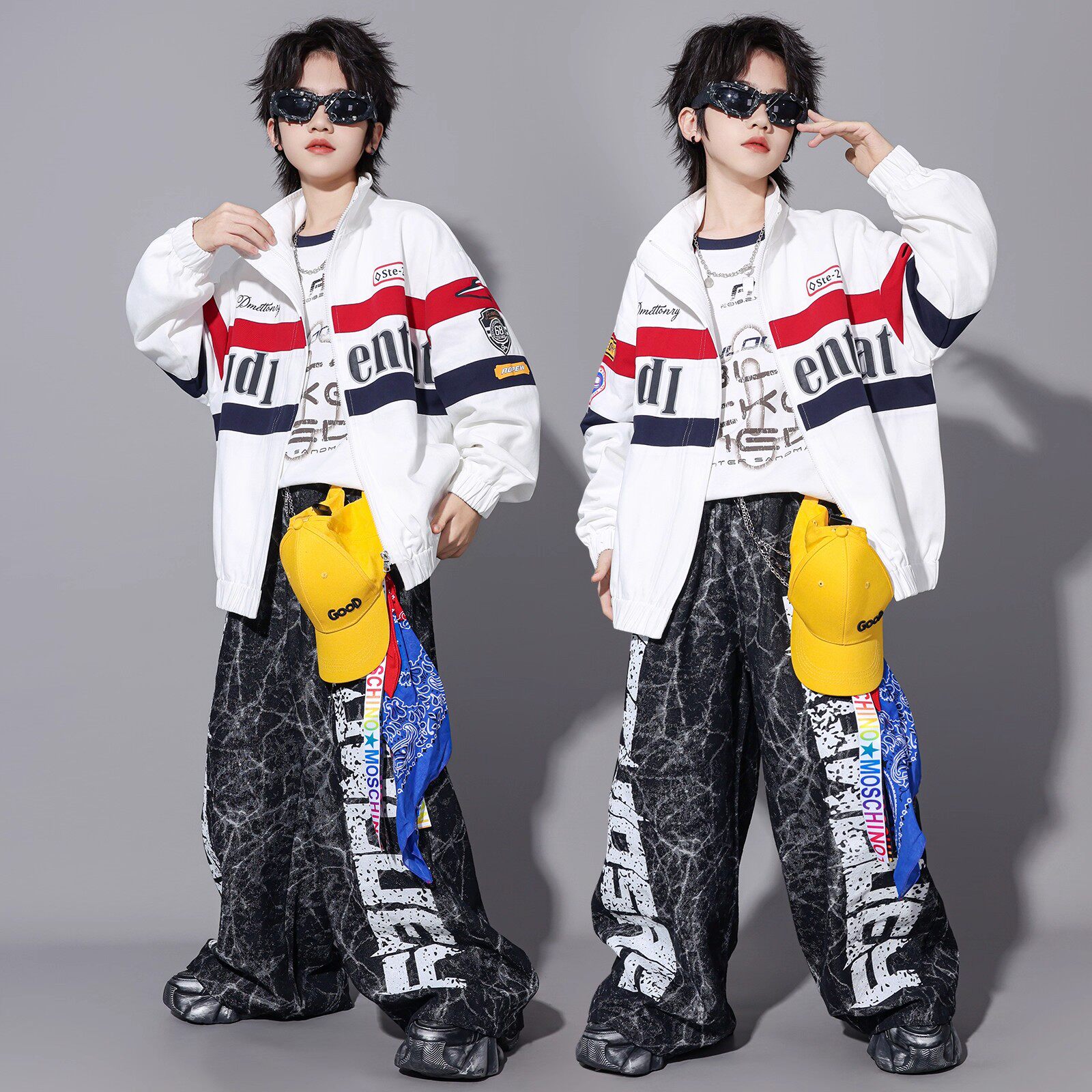 儿童街舞演出服男女嘻哈hiphop套装少儿美式夹克外套潮酷元旦表演