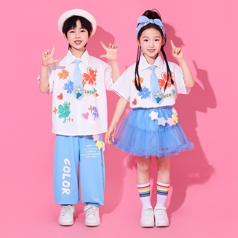 儿童啦啦队演出服小学生运动会六一大合唱服装男女童班服套装