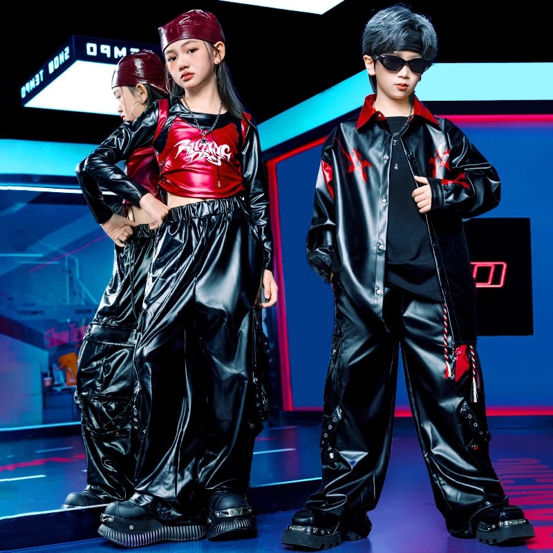 街舞儿童潮服男童机车风炸街外套hiphop嘻哈套装女童爵士舞演出服