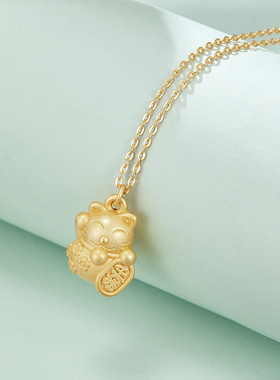 softdora/索缇朵招财猫项链女轻奢纯银小众设计感金色锁骨链送礼