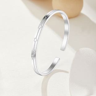 softdora/索缇朵爱心手镯女S999银开口可调节手环七夕礼物送女友