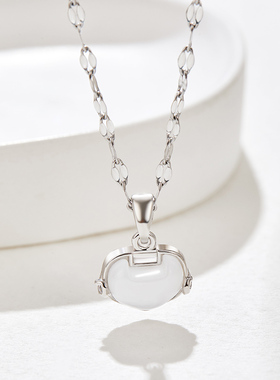 softdora/索缇朵如意平安锁项链女新中式国风锁骨链钢钛银色颈饰