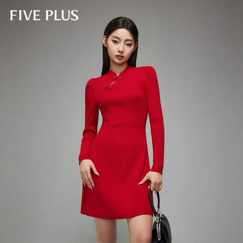 【FIVE PLUS 奥莱】新中式连衣裙女旗袍改良年轻款国风裙子女冬装