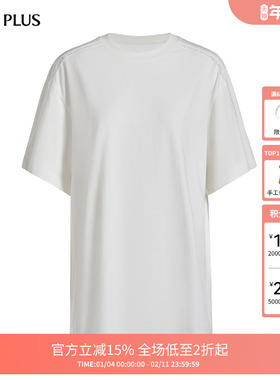 FIVE PLUS短袖T恤女上衣100%棉圆领宽松休闲中长款2024新款女秋装