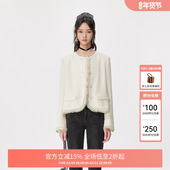 FIVE PLUS 奥莱 小香风外套女拼接花边圆领排扣长袖 上衣女秋装