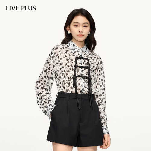 FIVE PLUS衬衫女提花上衣新中式盘扣衬衣长袖天丝女春夏