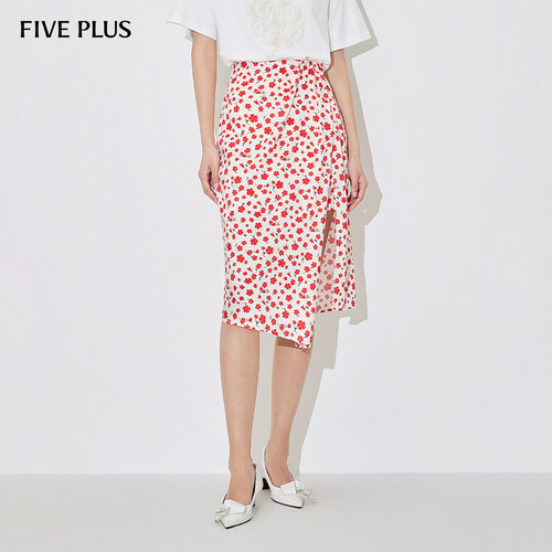FIVEPLUS碎花高腰开叉半身A型裙