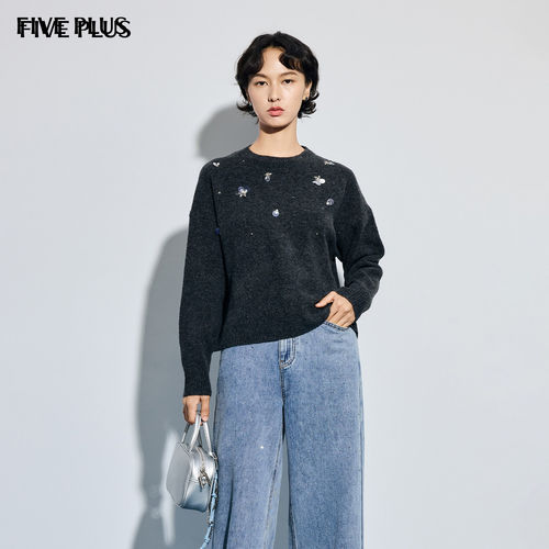 FIVEPLUS慵懒灰套头毛衣