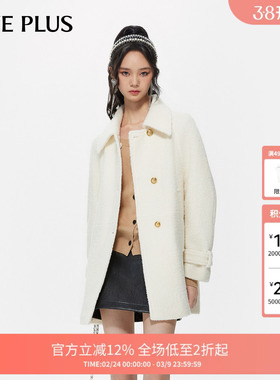 【FIVE PLUS 奥莱】羊毛呢大衣女毛呢外套中长款翻领小个子女冬装