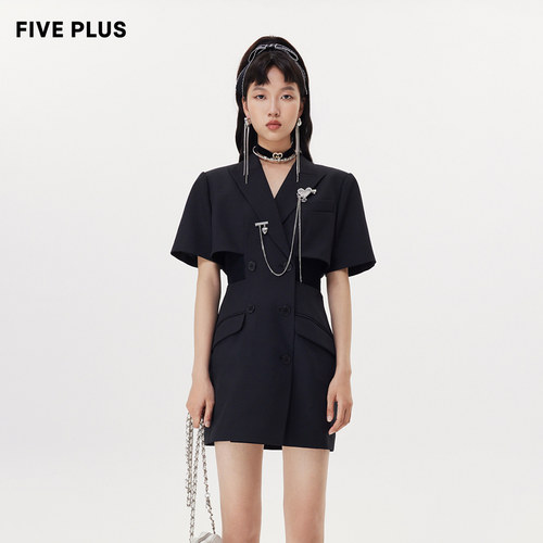 FIVEPLUS小香风收腰西装连衣裙