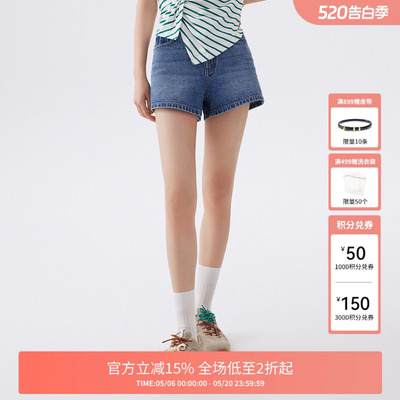 FIVE PLUS牛仔短裤女高腰A字阔腿裤子直筒纯棉复古女春夏