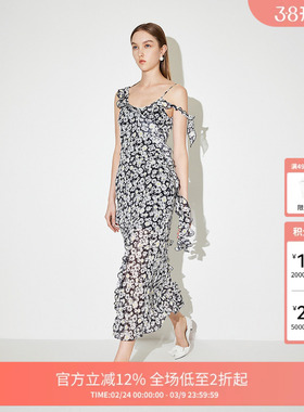 FIVE PLUS连衣裙女雪纺碎花吊带裙子荷叶边小雏菊女夏装