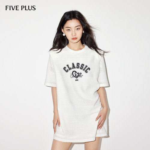 FIVEPLUS连衣裙短袖字母宽松T恤