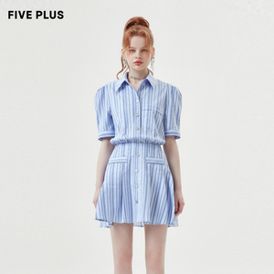【FIVE PLUS 奥莱】连衣裙航海风条纹衬衫裙设计感收腰裙子女装