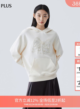 FIVE PLUS连帽卫衣女宽松落肩袖套头衫蝴蝶结miu系女冬装