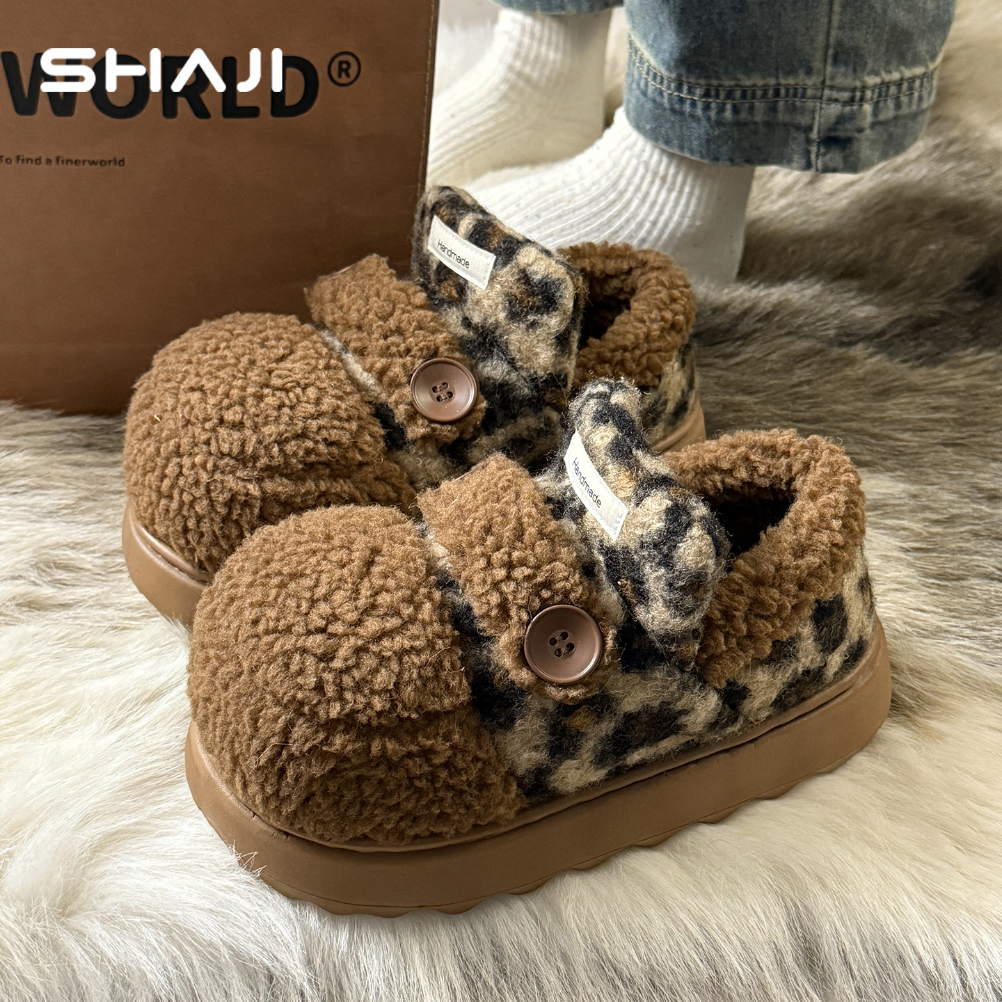 鲨际纽扣棉拖鞋包跟2025新款