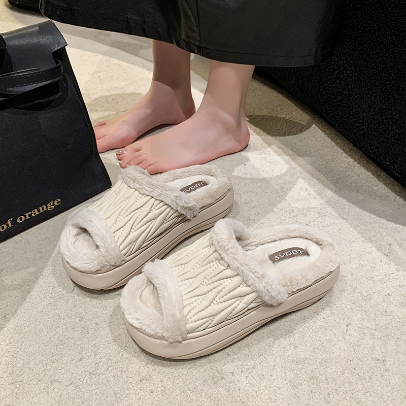 鲨际厚底毛毛拖鞋新款外穿防滑