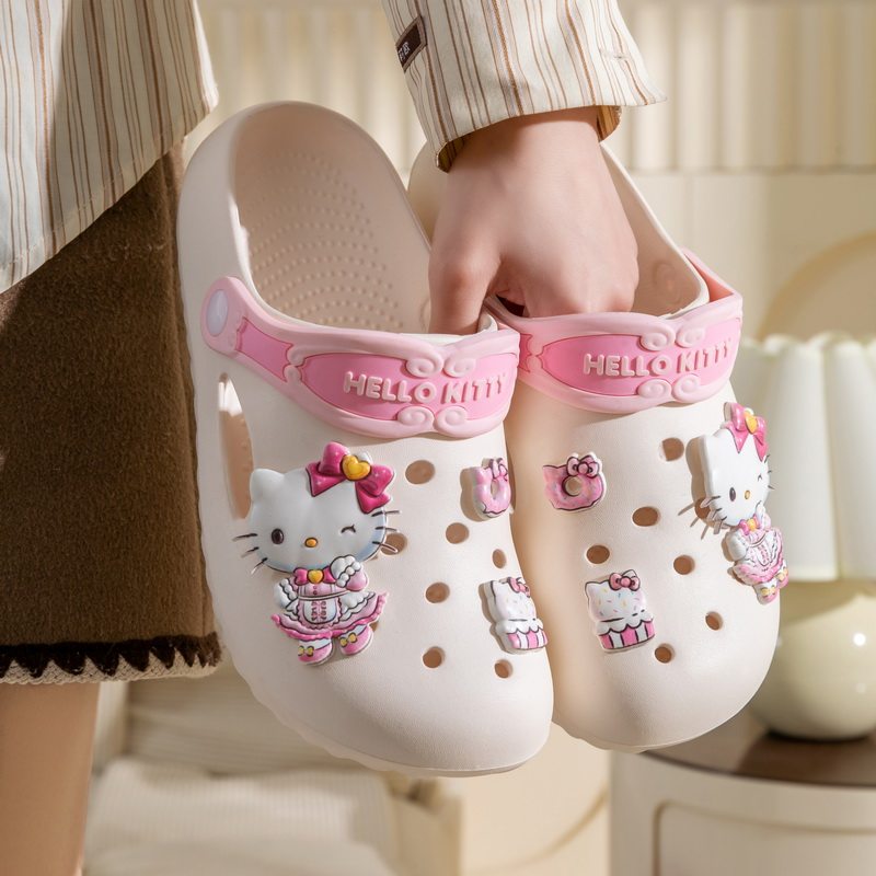 三丽鸥洞洞鞋女夏季外穿厚底沙滩鞋HelloKitty亲子儿童凉拖鞋包头
