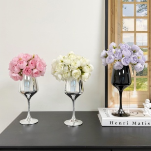 高级感轻奢仿真花客厅装摆件高脚杯玻璃花瓶插花花艺餐桌花假花