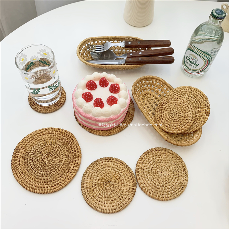 ins风手工藤编热水拍照道具杯垫