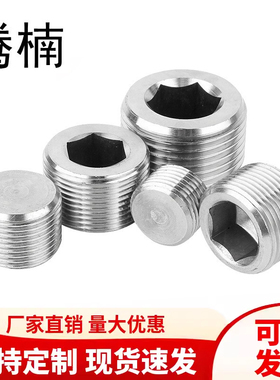 304不锈钢堵头英PT美制NPT内六角外丝堵头316L管堵油塞DIN906螺塞