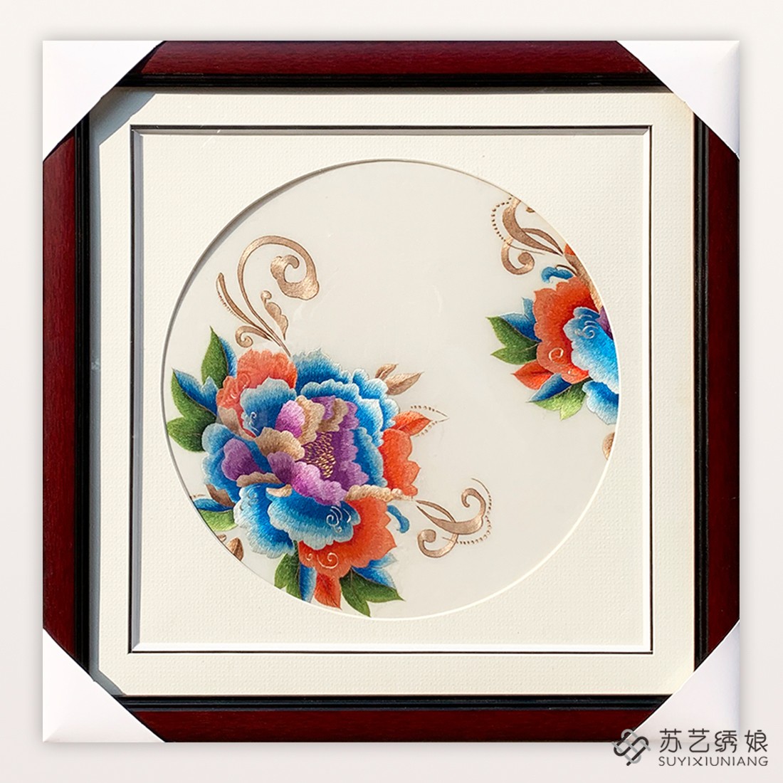 苏绣成品挂画手工刺绣精品牡丹客厅卧室装饰挂画送朋友刺绣画牡丹图片