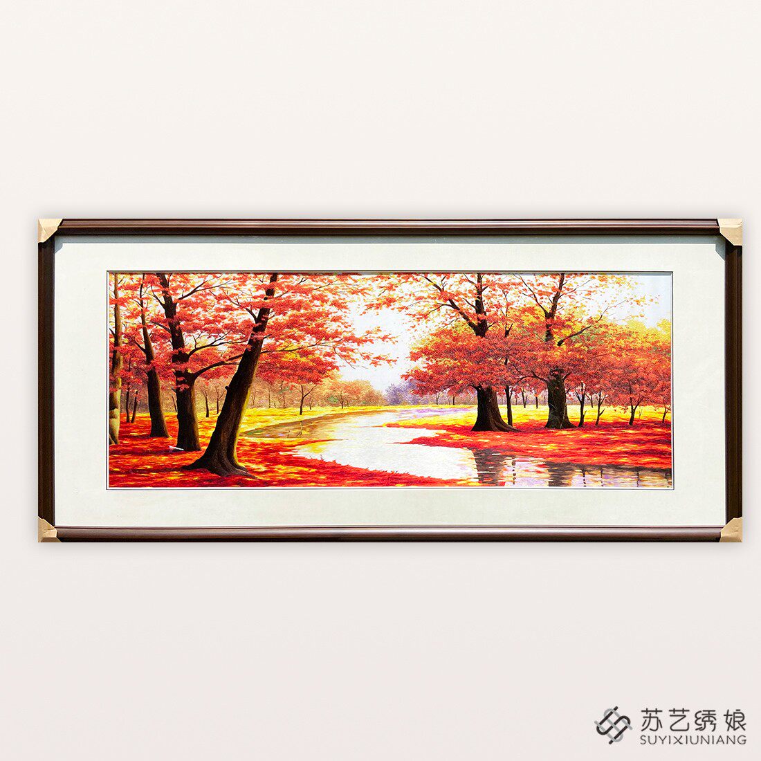 苏绣成品挂画手工刺绣精品红枫林客厅沙发墙挂画送朋友刺绣礼物画