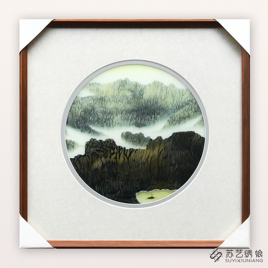 苏绣成品挂画手工刺绣精品山水小船刺绣苏绣装饰挂画卧室客厅挂画