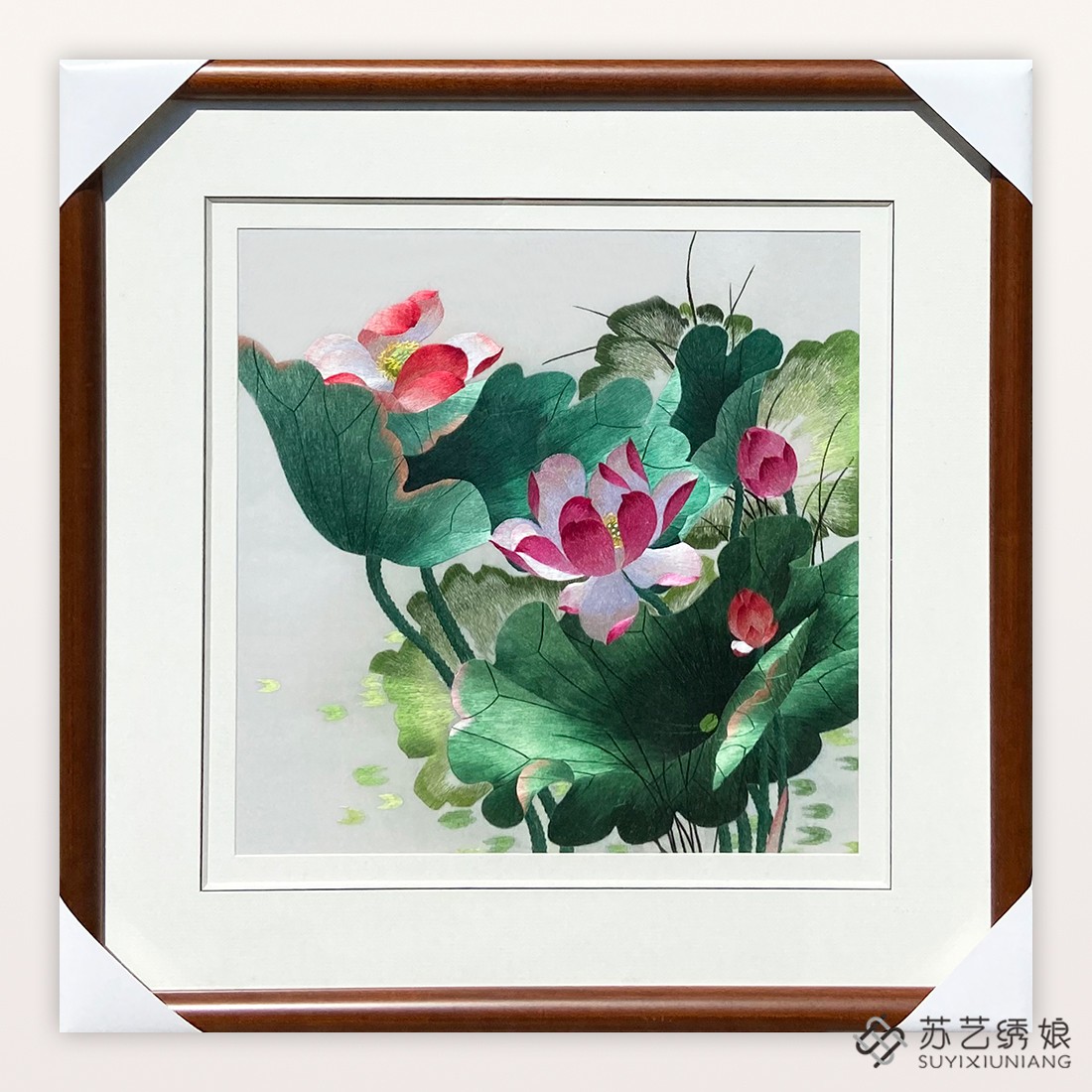 苏绣成品挂画手工刺绣精品荷花客厅卧室装饰挂画送朋友刺绣礼物画图片