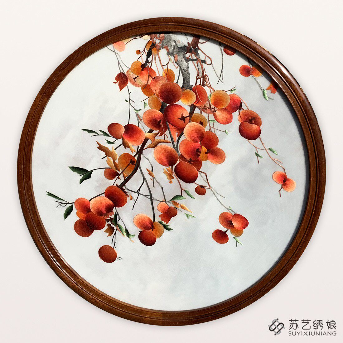 苏绣成品挂画手工刺绣精品事事如意柿子花鸟客厅玄关装饰挂画柿子