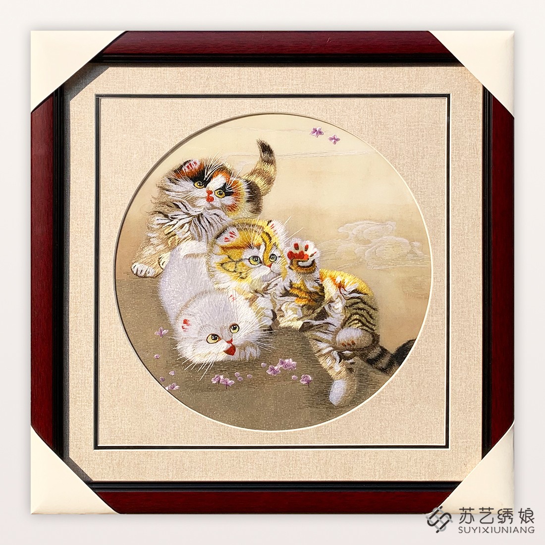 苏绣成品挂画手工刺绣精品小猫客厅卧室装饰挂画送朋友刺绣礼物画图片