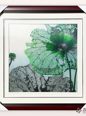 苏绣成品挂画手工刺绣精品绿色荷叶客厅卧室装饰挂画送朋友刺绣画