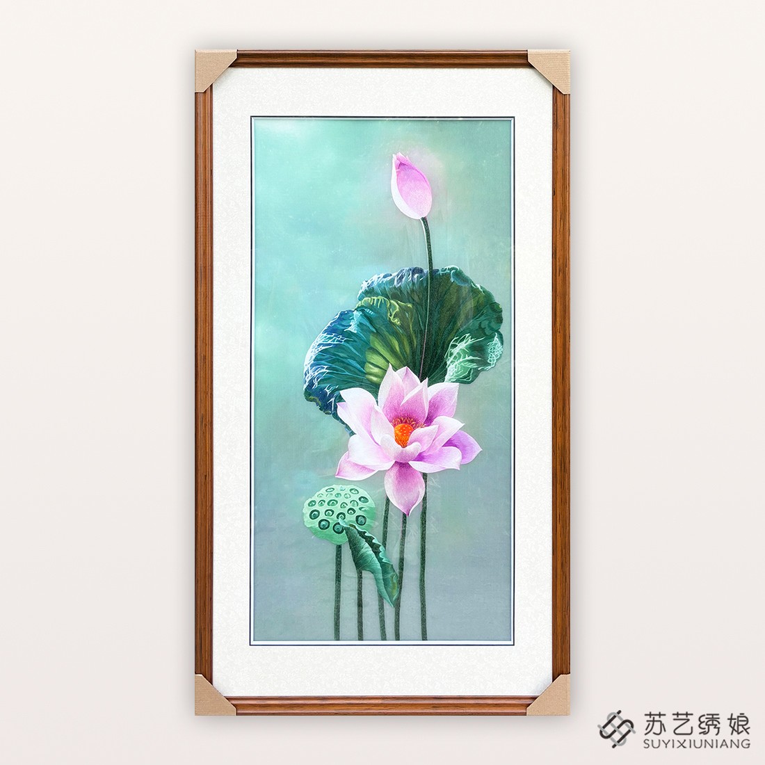 苏绣成品挂画手工刺绣精品荷花客厅玄关走廊挂画送朋友刺绣礼物画