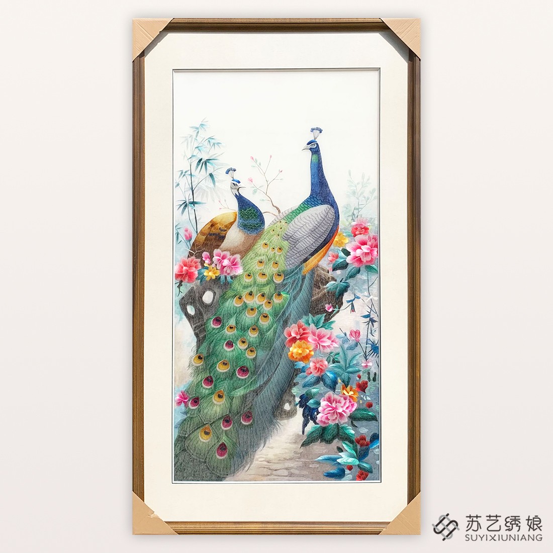 苏绣成品挂画手工刺绣精品孔雀客厅玄关装饰挂画送朋友刺绣礼物画图片