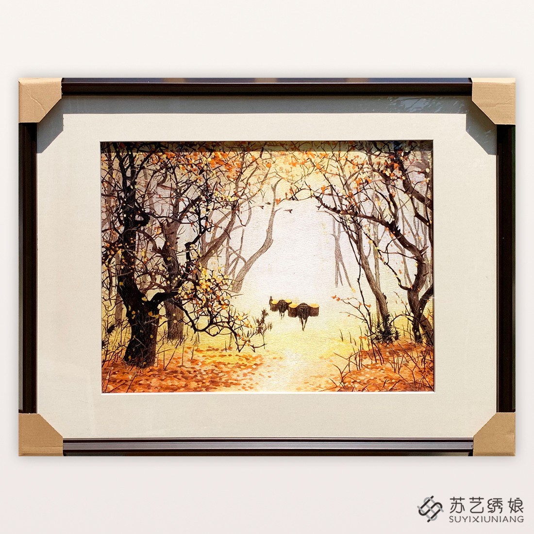 苏绣成品挂画手工刺绣精品黄金大道骆驼送朋友刺绣礼物挂画实木框