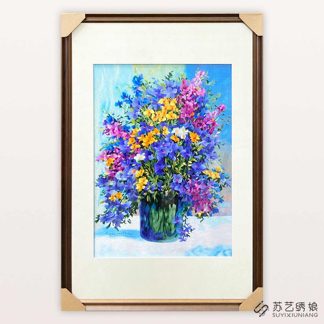苏绣成品挂画手工刺绣精品花卉玄关装饰挂画送朋友刺绣礼物挂画图片