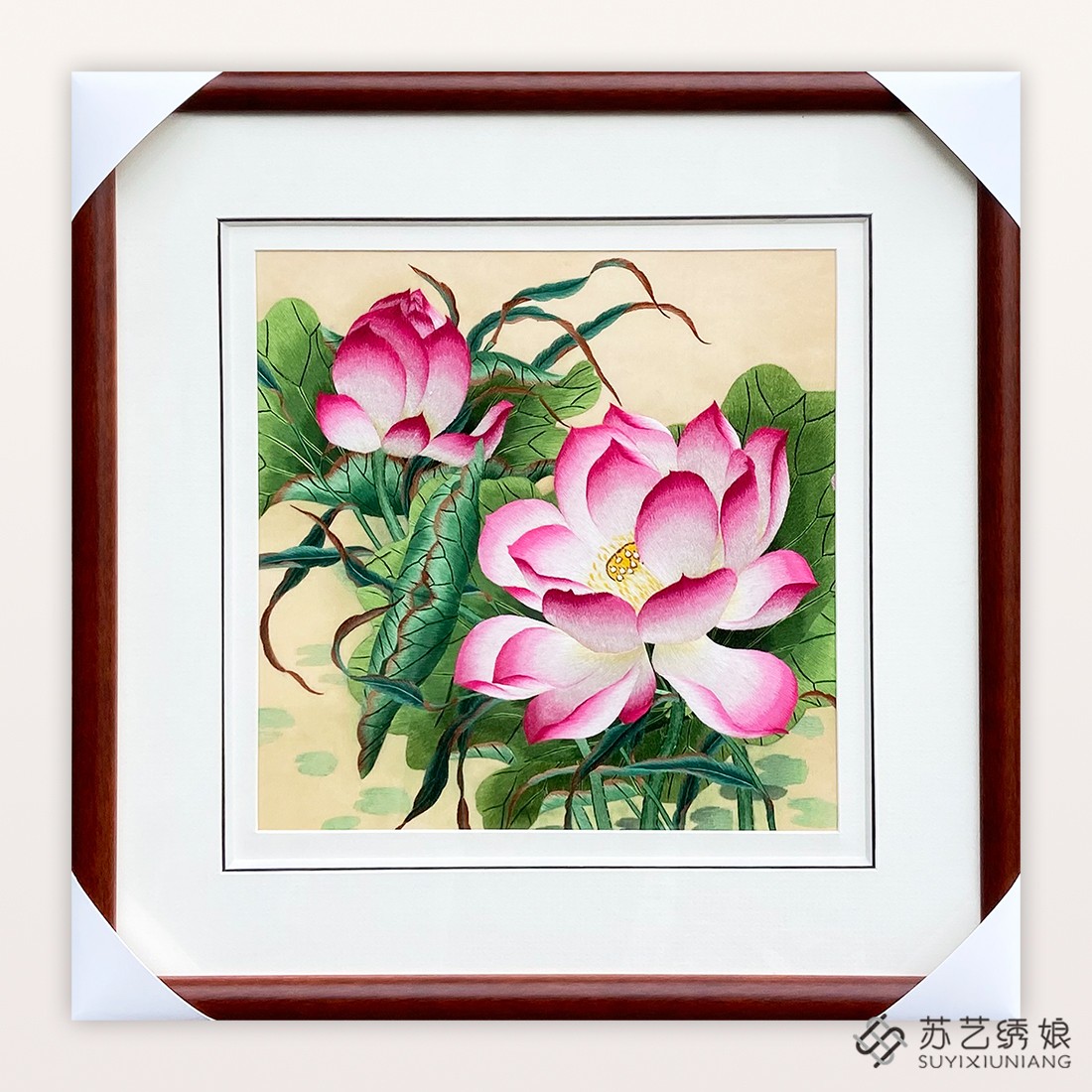 苏绣成品挂画手工刺绣精品荷花客厅卧室装饰挂画送朋友刺绣礼物画图片