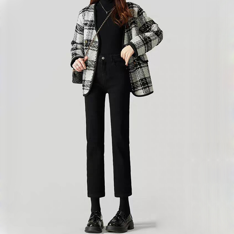 黑色直筒牛仔裤女法棍烟管裤