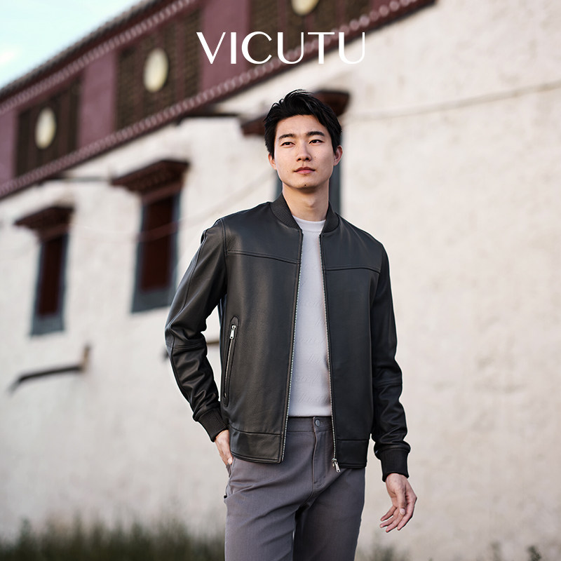 【时尚棒球领】VICUTU威可多男皮衣秋季时尚领商务通勤百搭皮夹克
