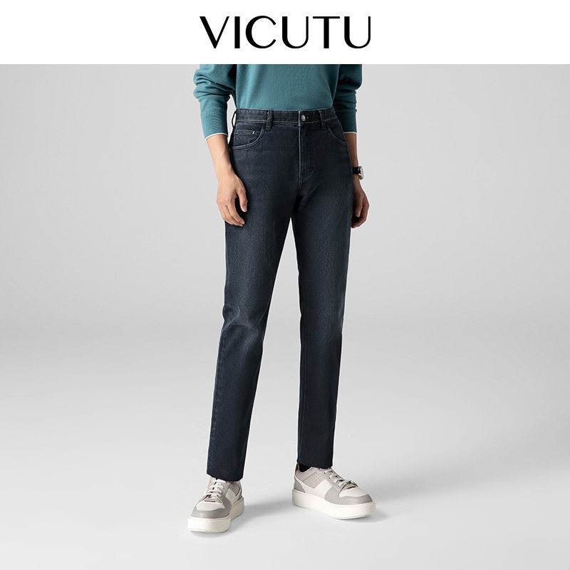 预售【舒暖牛仔二代】VICUTU威可多加厚牛仔裤休闲百搭长裤直筒裤