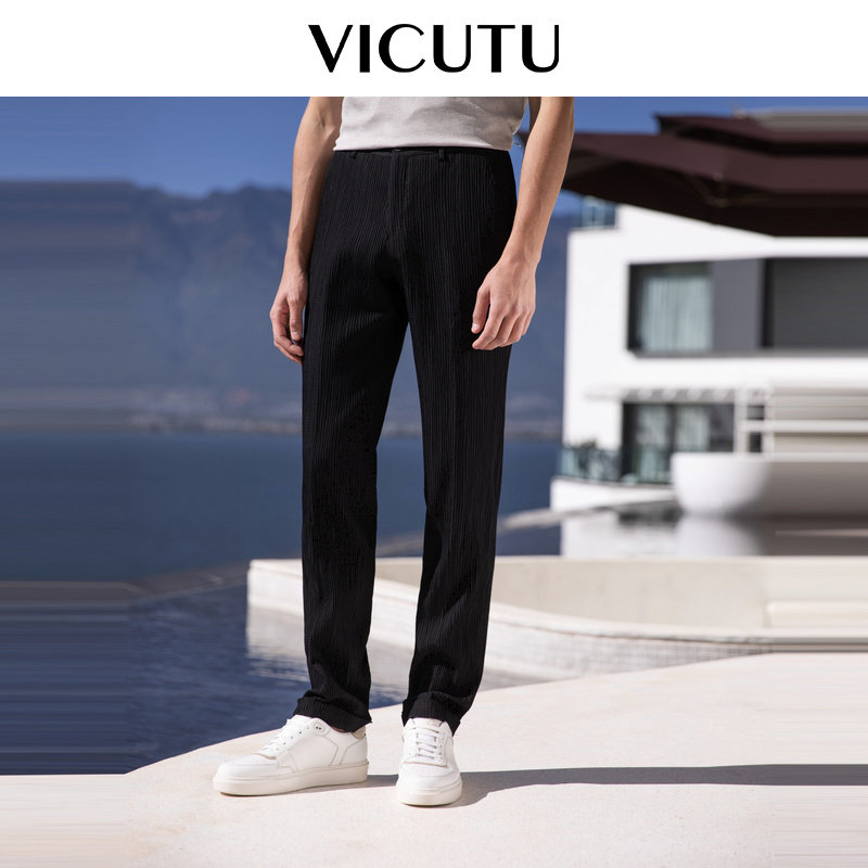 【预售】VICUTU/威可多男士单西裤夏季时尚百搭黑色休闲修身长裤