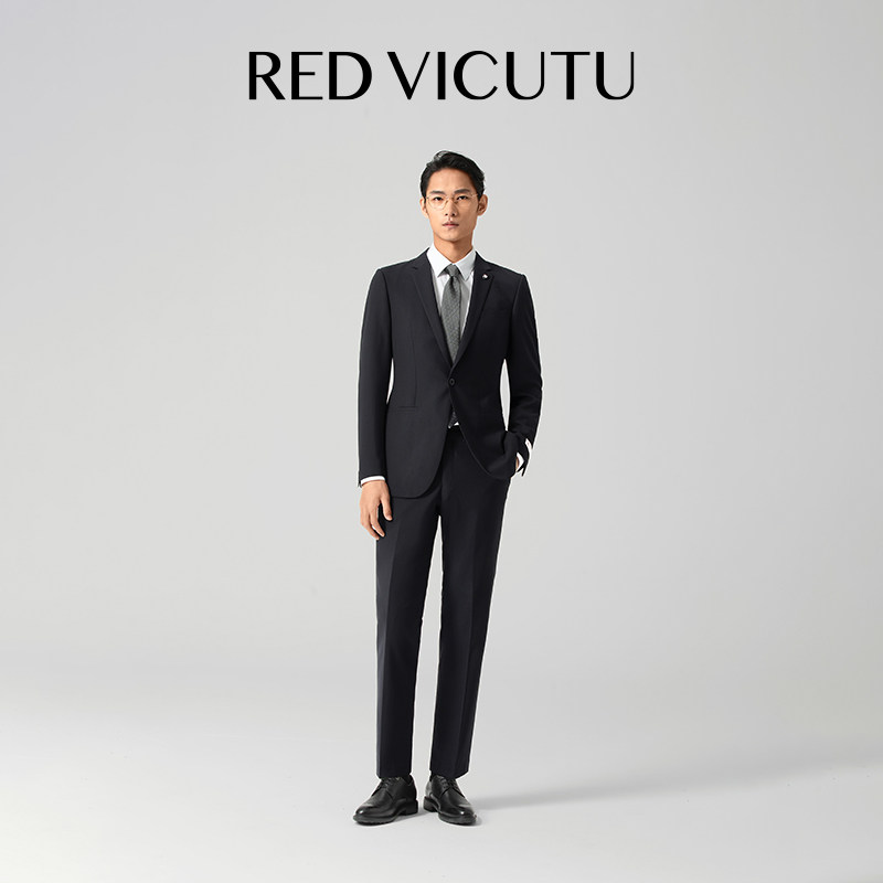 VICUTU/威可多春夏男士西服上衣羊毛混纺黑色商务外套修身