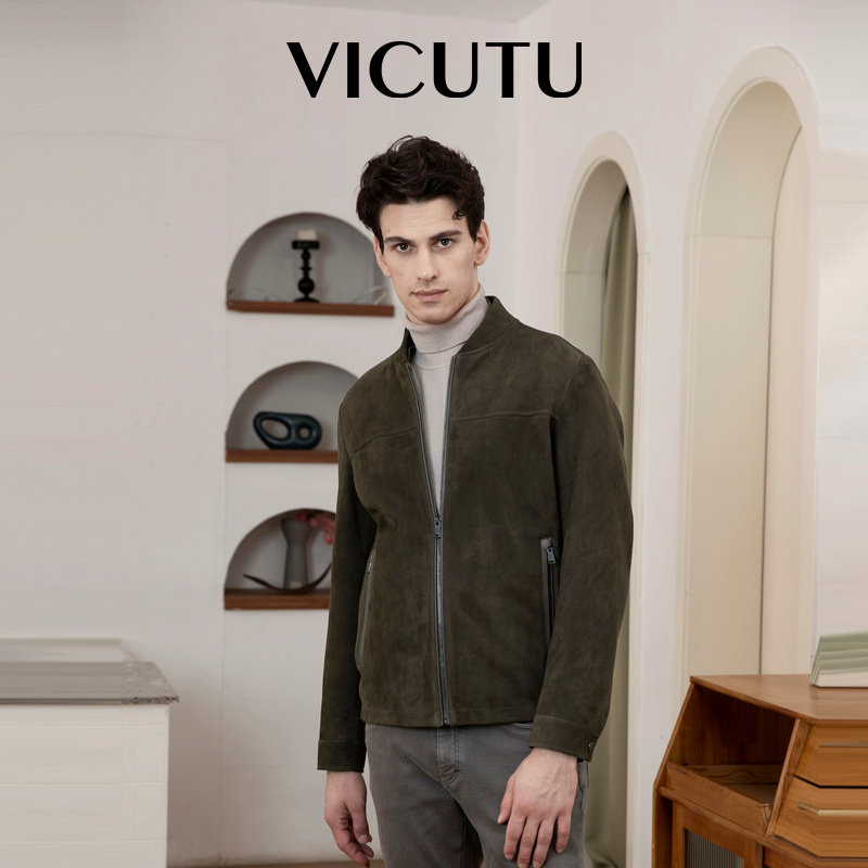 VICUTU威可多男士皮衣舒适羊皮绒面革时尚棒球领商务休闲外套
