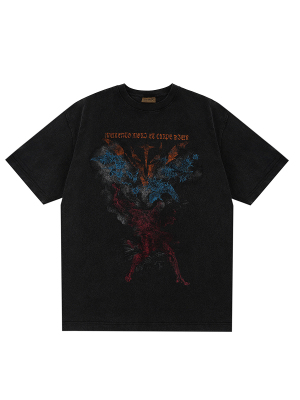 FakeVintage 治愈之神tee 美式复古大幅印花做旧水洗潮流短袖重磅