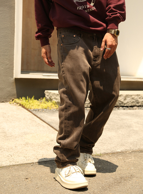 FAKE VINTAGE基础 棕色泥浆洗 牛仔裤直筒休闲裤美式复古做旧水洗