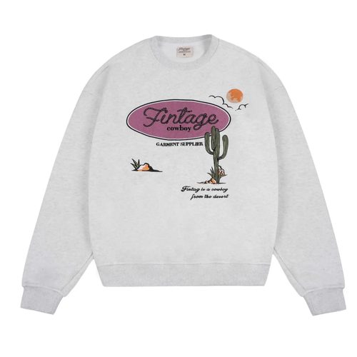 贴布仙人掌圆领Fintage卫衣