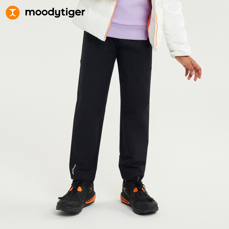moodytiger女童长裤冬季大童裤加绒拒水保暖梭织耐磨户外运动裤